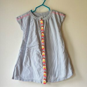 🌼 5/$25 Baby Gap Toddler Dress 2T Blue Stripe Boho Trim Cotton Summer Button
